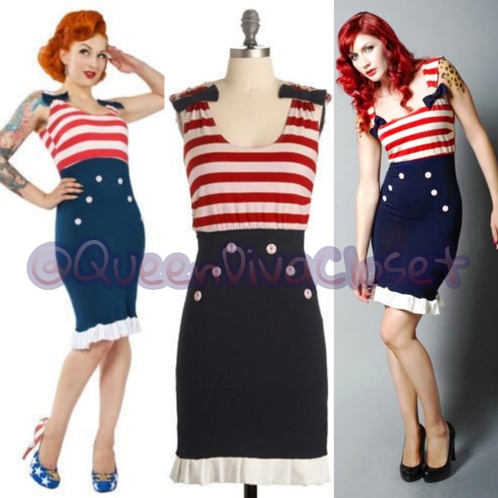 Sailor ruffle striped vintage retro pinup dress - Picture 1 of 7